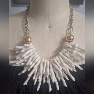 Natasha Faux White Coral-Style Statement Fringe Necklace